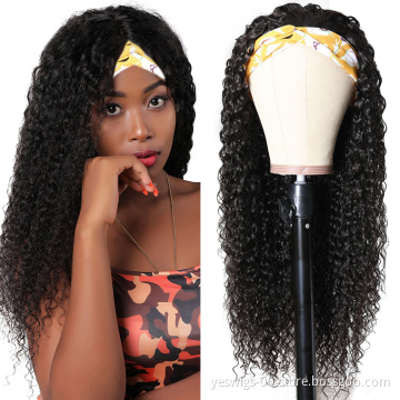 Wholesale Natural Brazilian Raw Virgin Cuticle Aligned Kinky Curly Human Hair Vendor None Lace Wig For Black Women Headband Wig